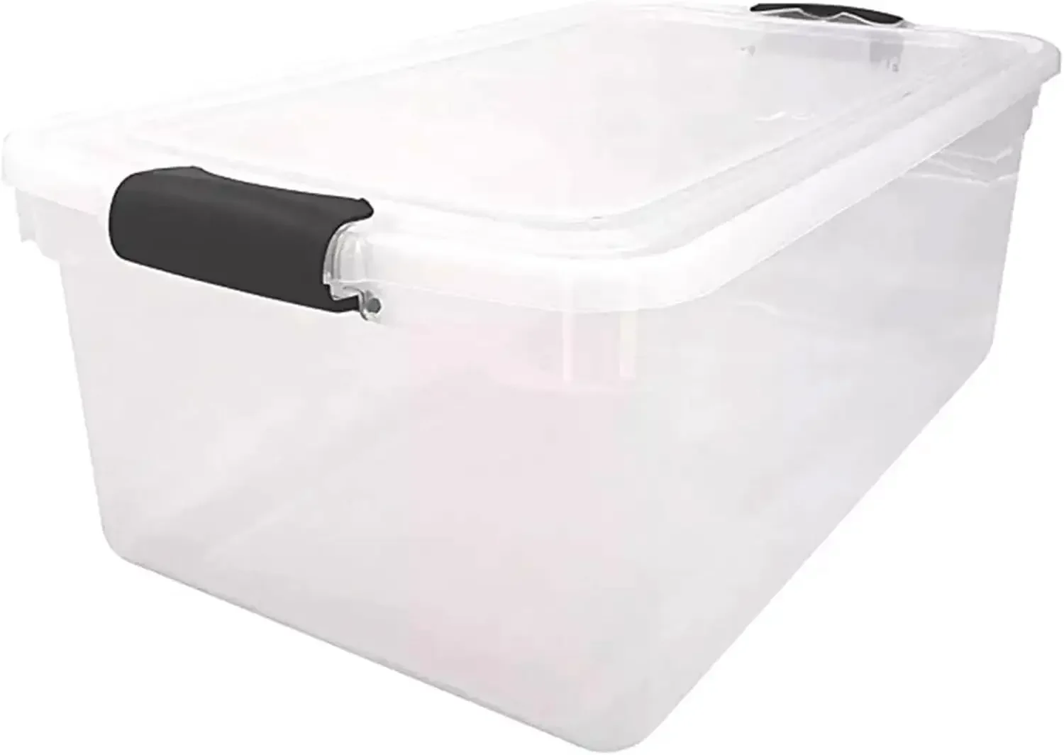 

HOMZ 2 Pack Large Clear Plastic Storage Bins with Latching Lids 64 Quart Gray Storage Boxes