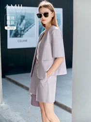 Amii Minimalism Blazers Office Lady Women Short Sleeve Blazer Coats + Shorts Pants 2023 Summer Elegant Female Clothing 12270047