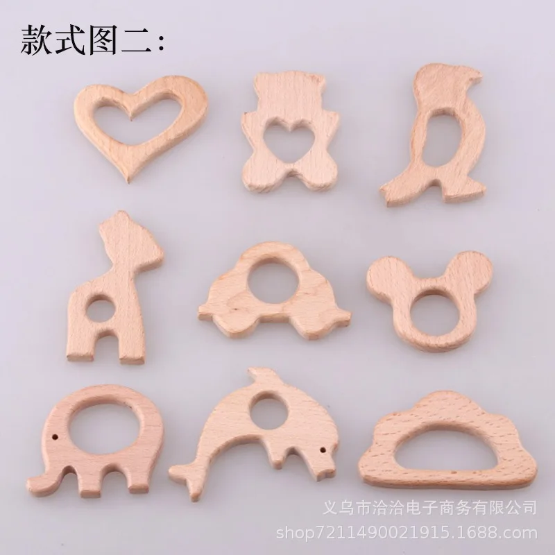 1pcs Baby Animal Natural Beech Teething Wooden Teether Rodent Flowers Clouds Tiny Rod   Pendant For Pacifier Chain Products