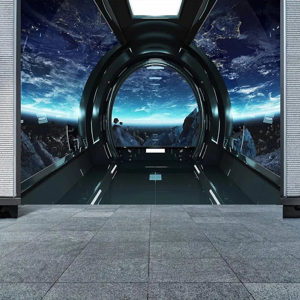 الخيال العلمي سفينة الفضاء نسيج محطة الفضاء المستقبلية كوكب الأرض جدار الفن لغرفة النوم غرفة المعيشة ديكور النوم