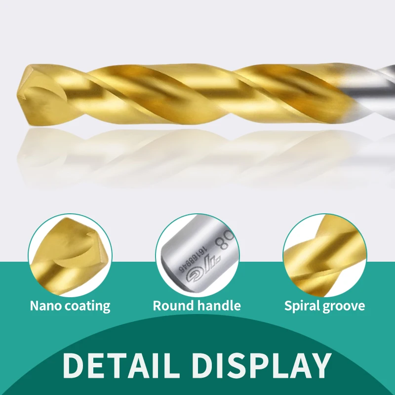 YG-1 D2GP191 HSS -Co8 1.0-13.0 Set Mata Bor Twist Tangkai Lurus Lapisan Titanium Pemrosesan Baja Tahan Karat