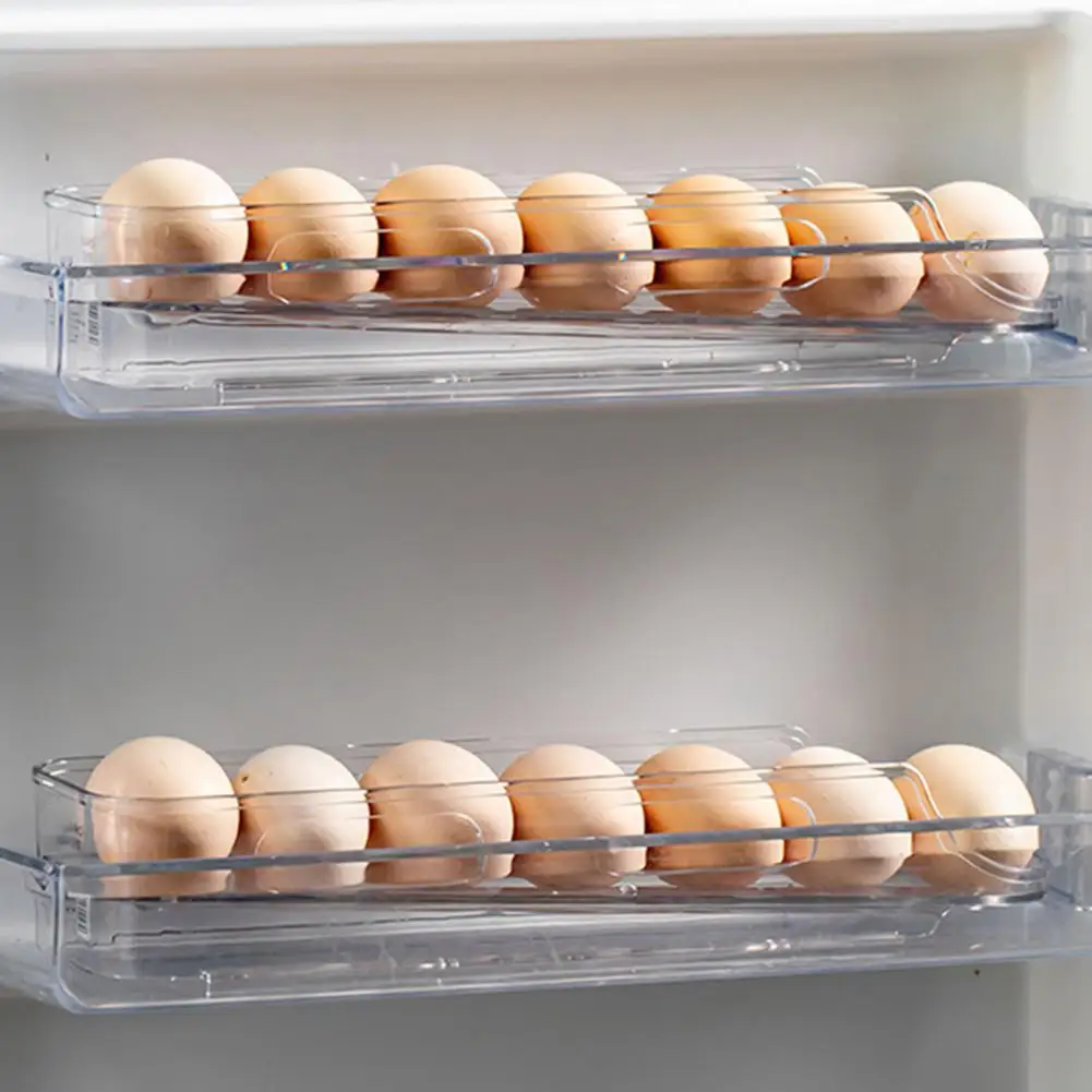 Kitchen Countertop Egg Tray Automatic Rolling Egg Storage Rack Capacity Refrigerator Organizer Transparent Design for Kitchen