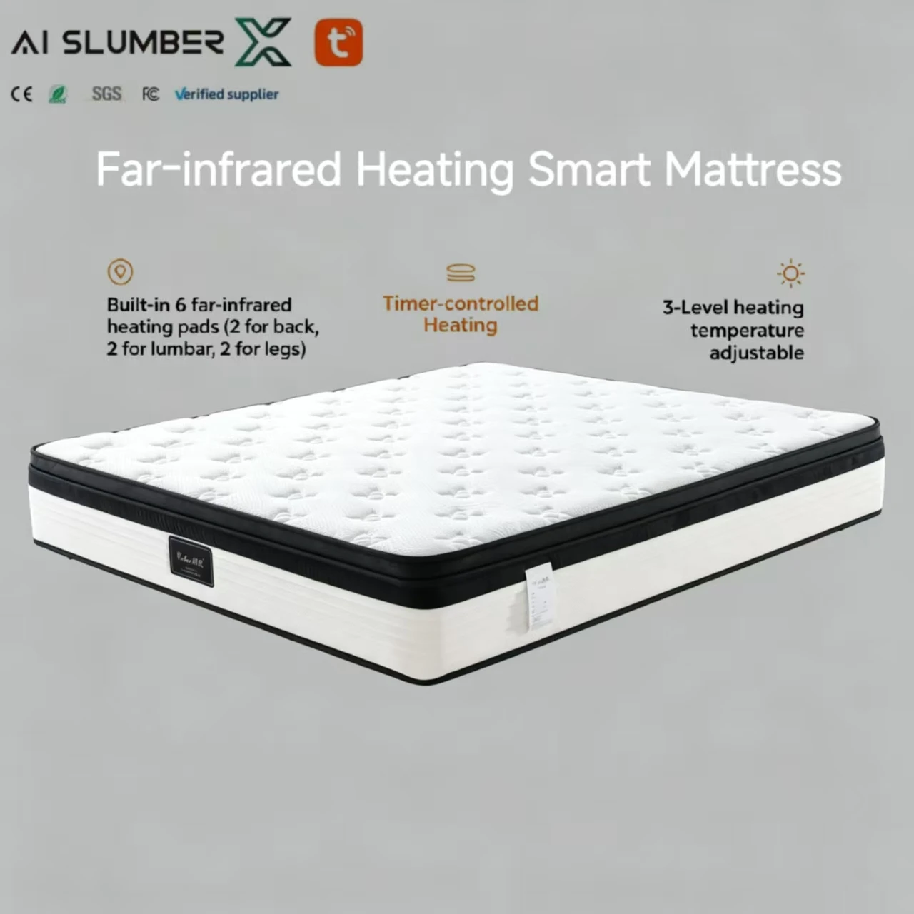 Luxury Smart Heating Mattress Far Infrared Adjustable Temperature WiFi Control Pocket Spring Mattress