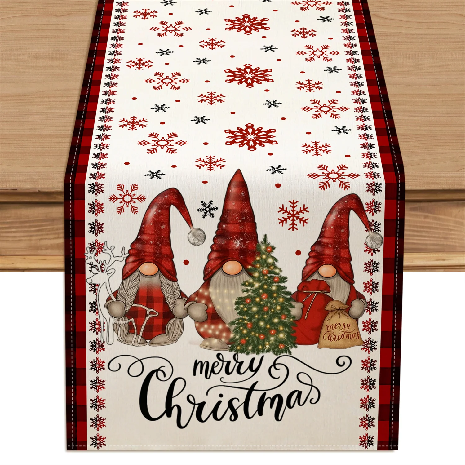 1pc Christmas Table Runner Compatible for Gnomes - Snowflake & Gnome Design Holiday Dining Table Decor, Fabric with Snowflake,