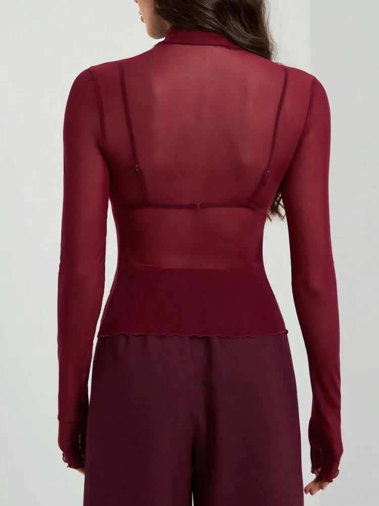 2026 New Autumn And Winter Women's Top Fashionable, Comfortable, Casual Temperament, Versatile For Commuting, Slim Fit Mesh Top