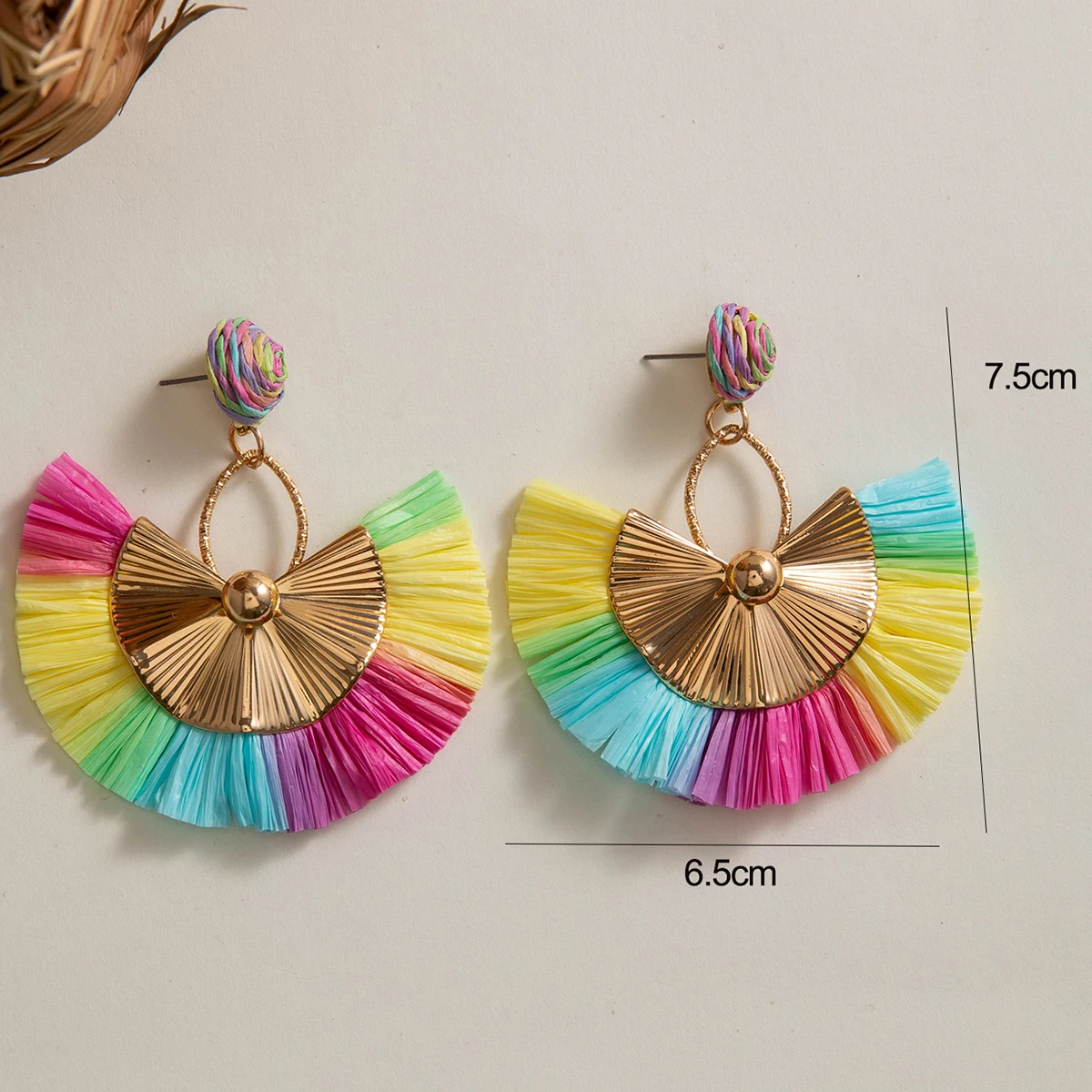 Tocona Bohemian Geometric Tassel Drop Earrings Colorful Lafite Grass for Women's Beach Vacation Summer Jewelry