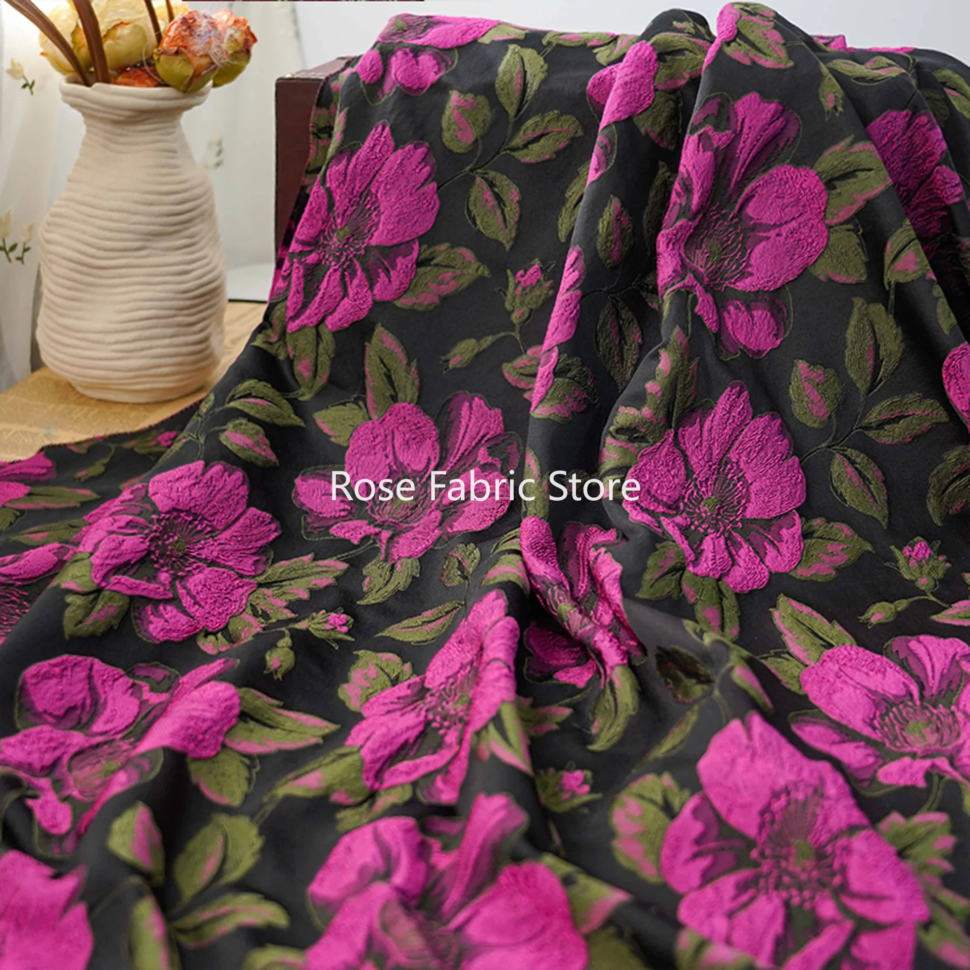 

1-метровая рельефная жаккардовая ткань с розами, модное платье, пышная юбка, пальто, жилет, декоративная швейная ткань