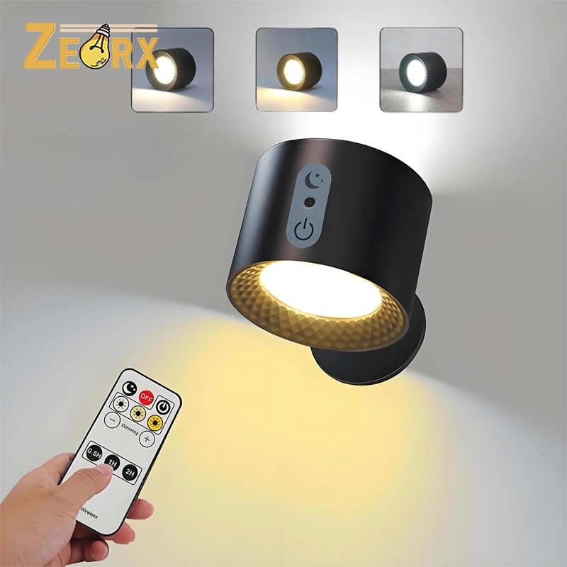 

360° Cordless Wall Light LED Wall Sconce Wiht Remote Control Touch Dimming 3 Timer Settings Built-in Rechargeable Battery
