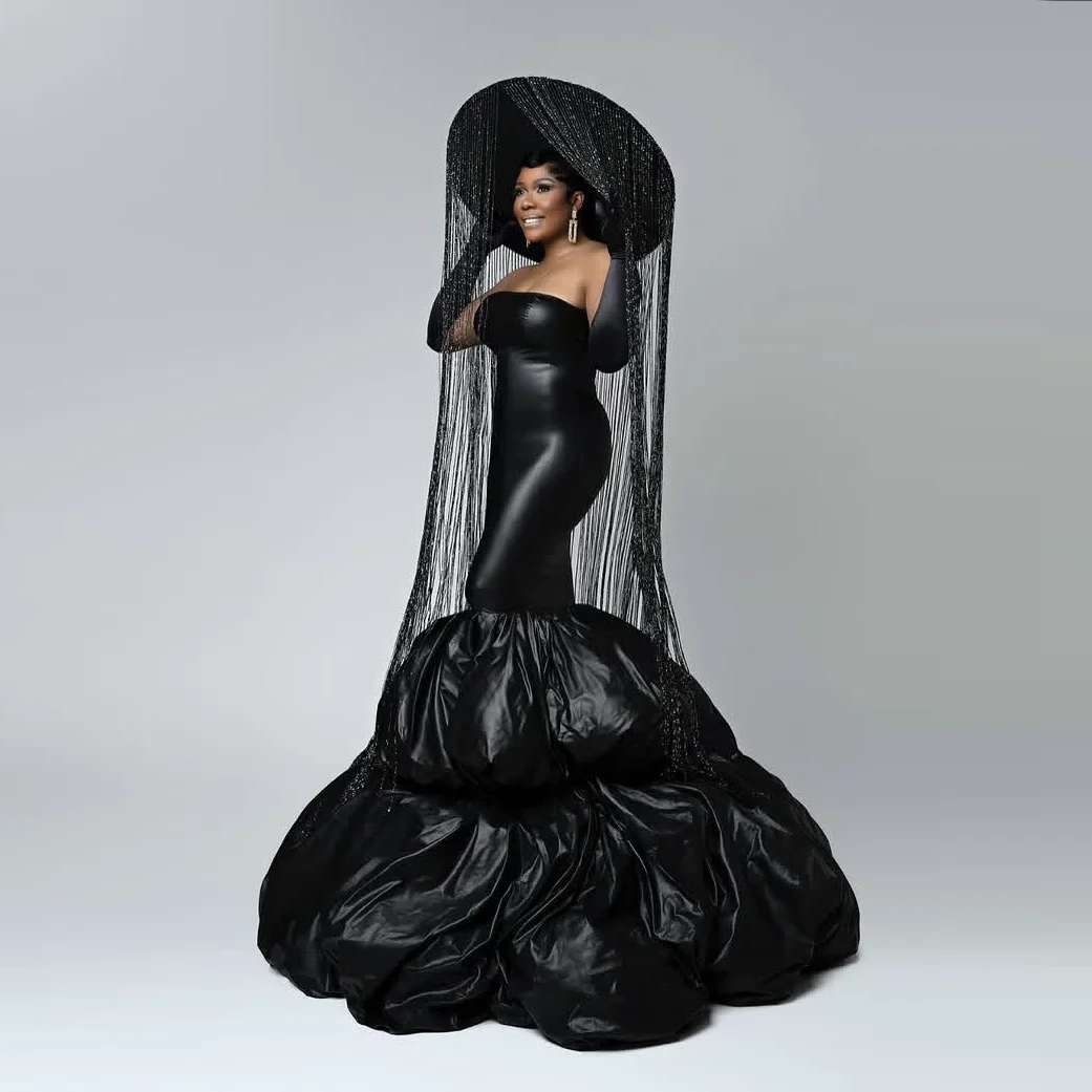 

Pretty Black Maternity Dresses Off Shoulder Mermaid Leather Taffeta Pregnant Gowns Long Strapless Party Dress Photoshoot Style