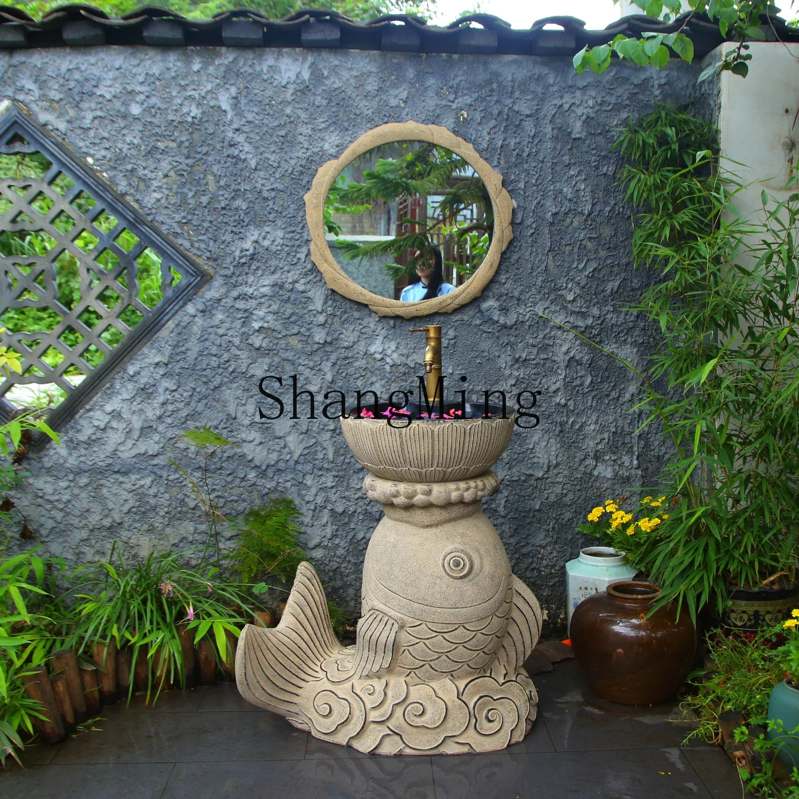 CL courtyard garden column wash basin outdoor new Chinese creative wash basin household balcony outdoor art wash pool