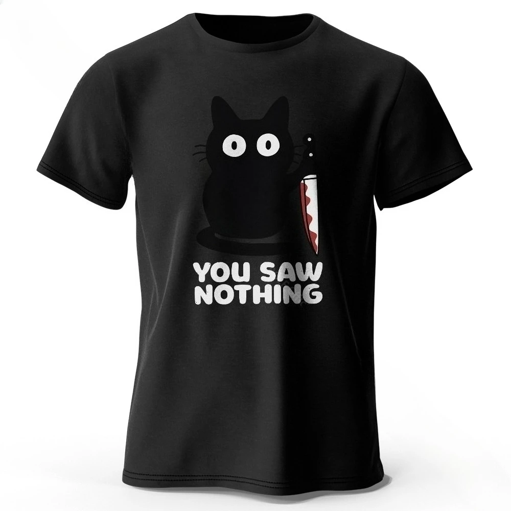 Funny Cat Printed Cotton T-Shirt Basic Crew Neck Breathable Round Neck for Men and Women Luxury Clothes Copy Men's Clothing