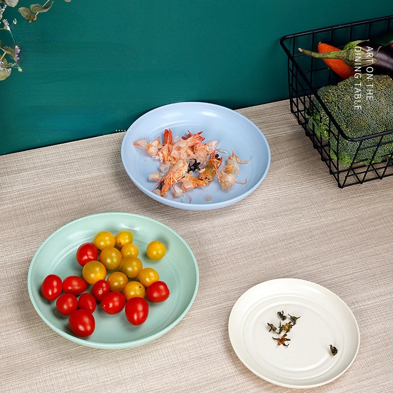 Food Plate Lightweight Wheat Straw Plates Unbreakable Dinner Plates Dishwasher Microwave Safe BPA Free Plastic Dinner Plates