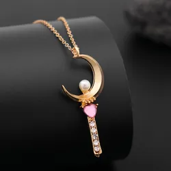 Japanese Anime Sailor Moon Loving Magic Wand Crystal Cosplay Pendant Necklace Girl Accessories Cute Cosplay Props Necklace