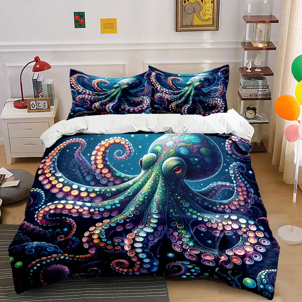 

Colorful octopus underwater scene. Print Bedding Set 1 Duvet Cover 2 Pillowcases for Adult and Children Luxury Gift Full Size
