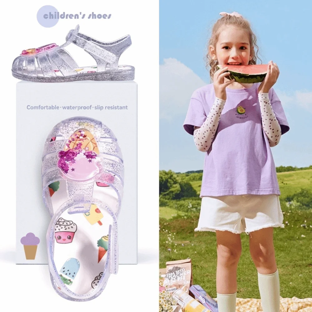 Sandalias de Gel Antideslizantes y Cómodas, Resistentes al Desgaste, Impermeables, con Suela Suave y Brillantina para Niños, Temporada de Verano