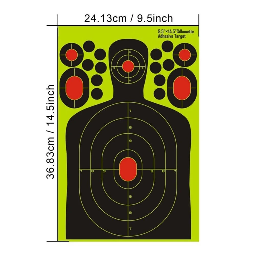 20 PCS 14.5 Inch Human Body Shape Shooting Targets Reactive Splatter Glow Florescent Paper Target For Shoot Training Accessories