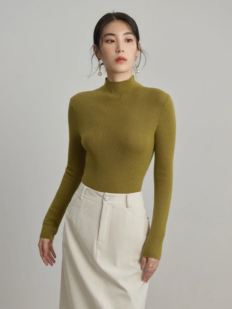 DUSHU [Multicolor Machine Washable] Heating Wool Base Layer Bottoming for Women Winter New Half Turtleneck Woolen Sweater Female