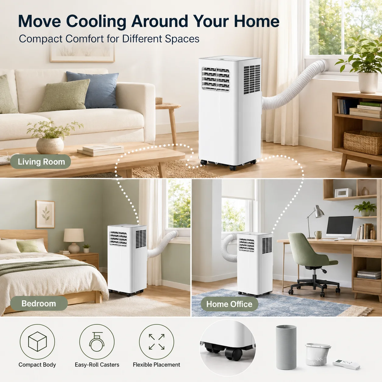 Compact 110V Portable Air Conditioner Cooling Only Mobile AC Unit Fixed Frequency for Bedroom Office