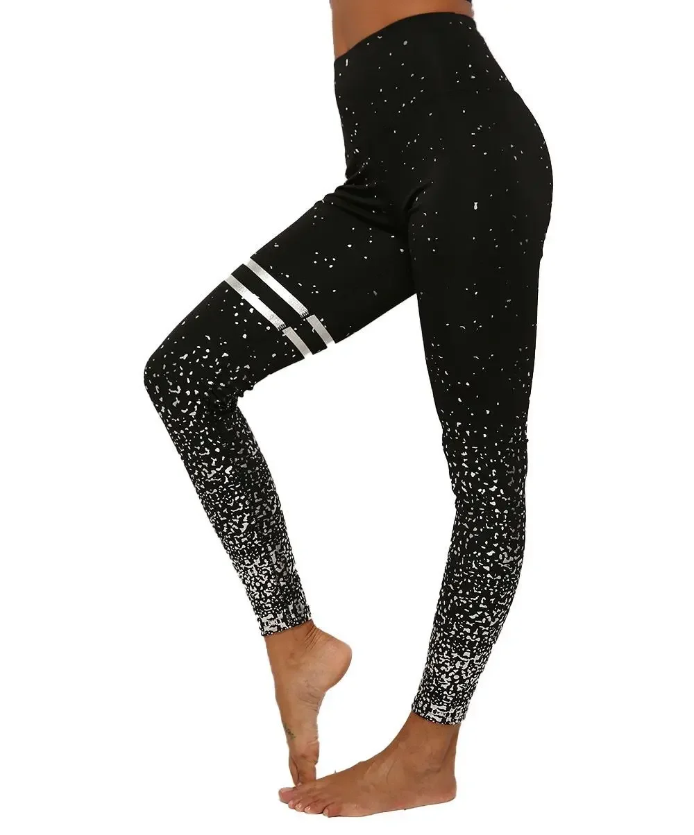 Mulheres leggings sem folha metálica transparente impressão leggings exercício fitness retalhos push up calças de yoga femininas