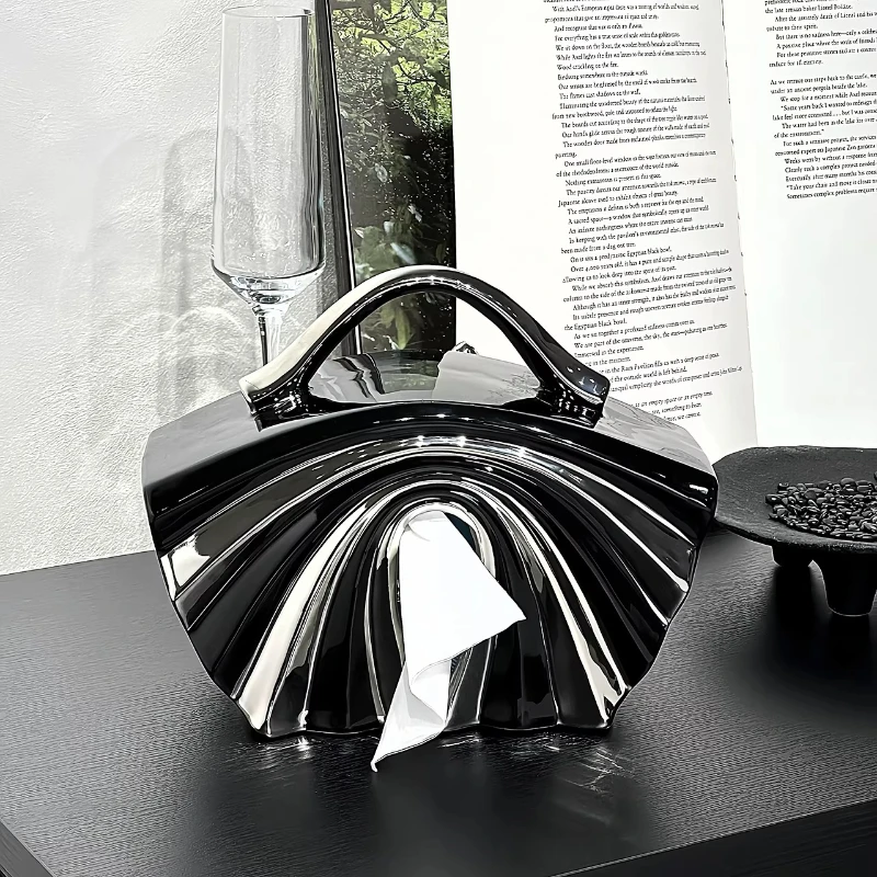 

High value light luxury ceramic handbag tissue box, living room home pumping carton design sense creative tissue storage box