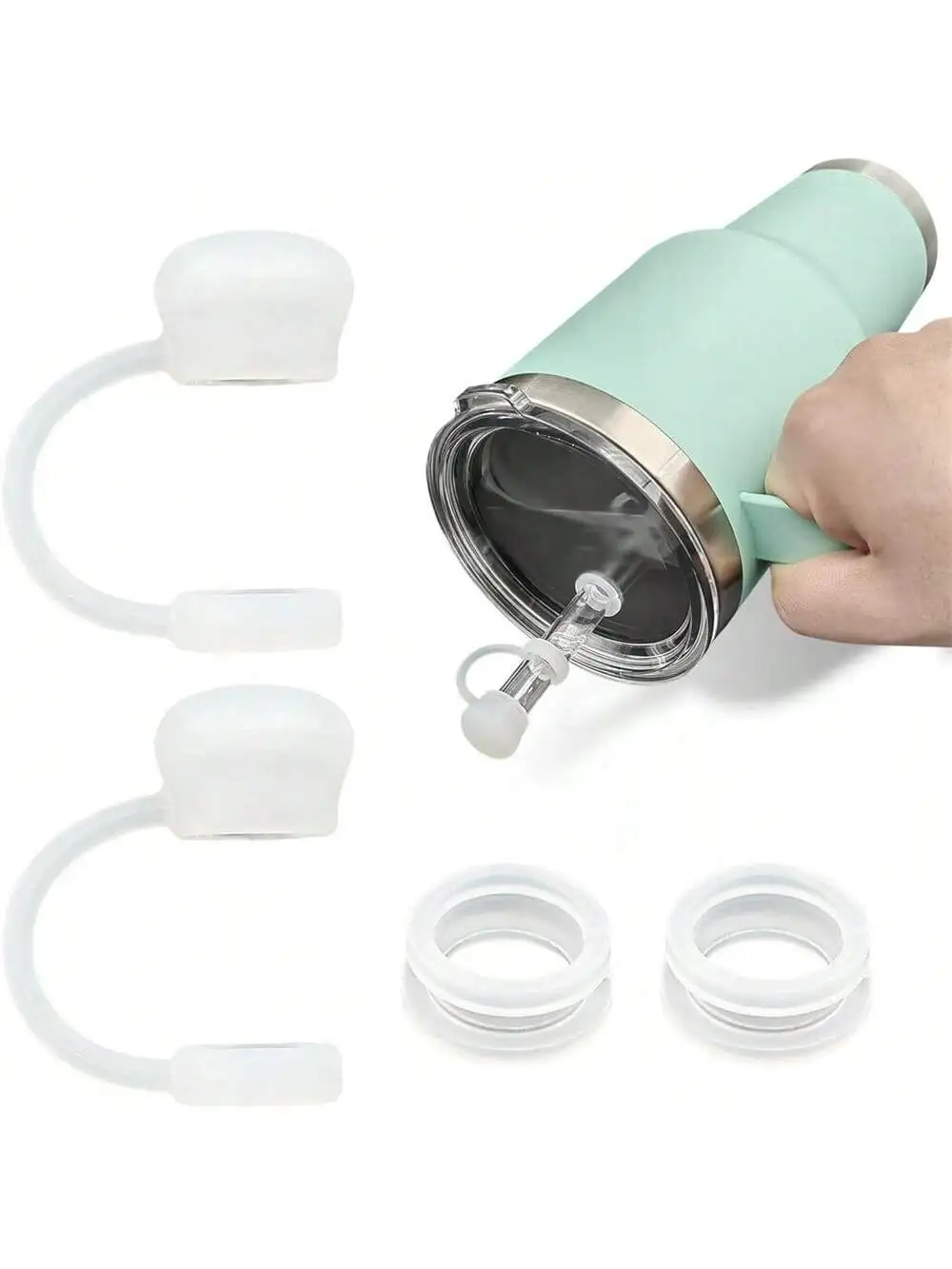 4pcs/set silicone spill proof plugs is compatible with YETI straw cups, and the mug accessories include 2 straw lid covers