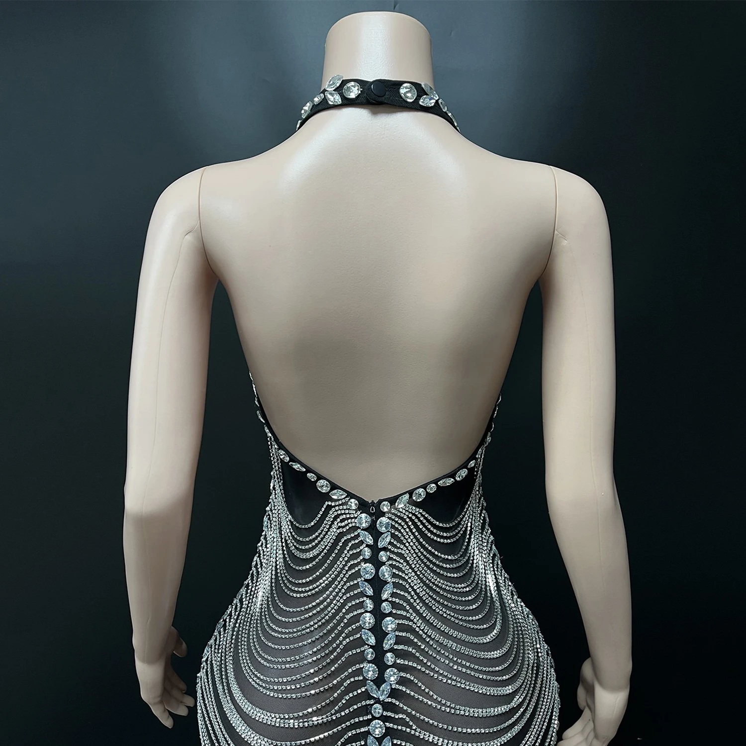 Evening Dress Sexy Rhinestone Chain Hanging Neck Party Dress Nightclub Bar Performance Costumes Women Gogo Dancers Dress DN21192