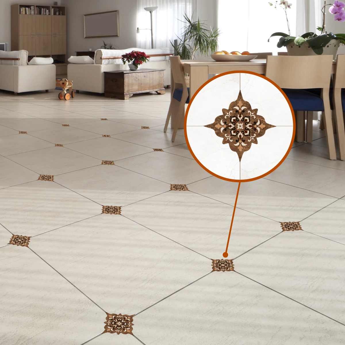 1 Set 21 Pieces Brown, Moroccan Vintage Floral Diagonal Stickers Adhesive Waterproof Floor Home Decor Wall Stickers 23.2x9.9 inc