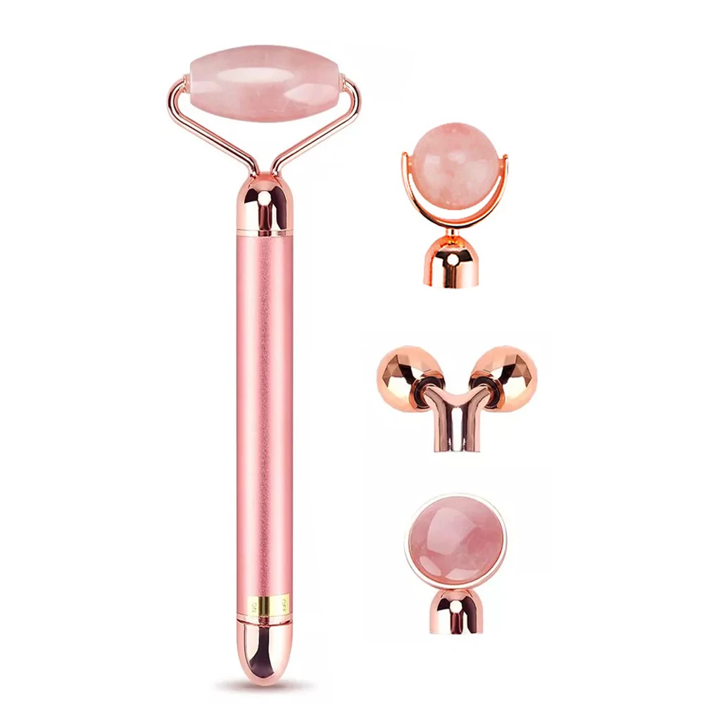 

Electric Rose Quartz Facial Massager Roller 4 In 1 Vibrating Quartz Roller Face Body Massage Skin Care Beauty Face Lift Tools