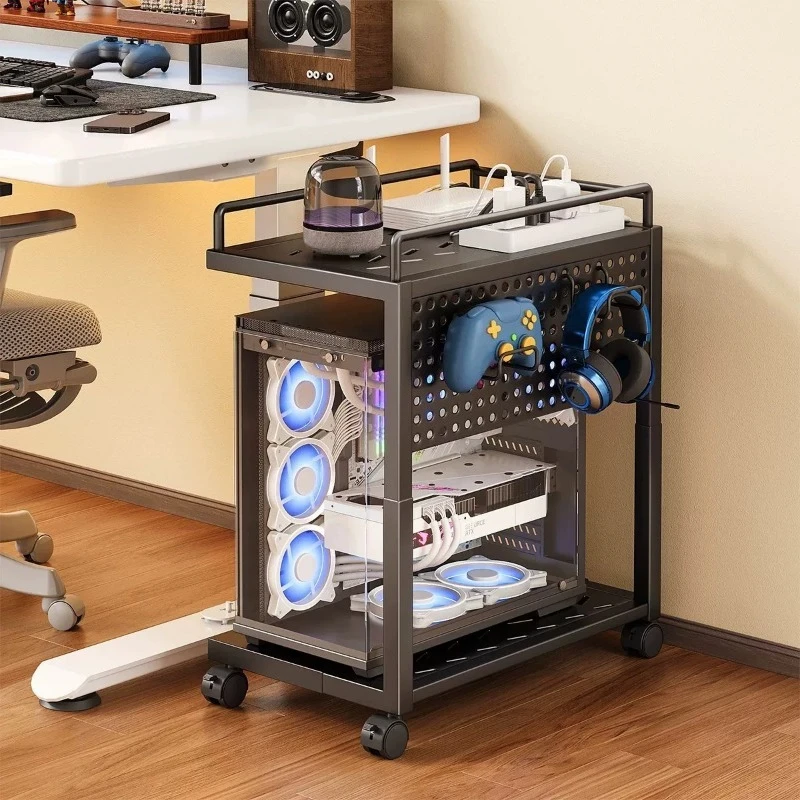 Portable Computer Case Stand with Wheels, Mobile CPU Tower Base Tray for Desk Home Office