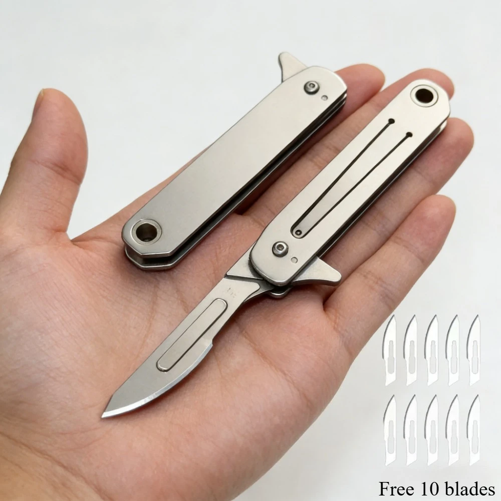 Stainless Steel Portable Folding Art Knife Sharp Fruit Blade Outdoor Multifunctional Keychain for Easy Carry