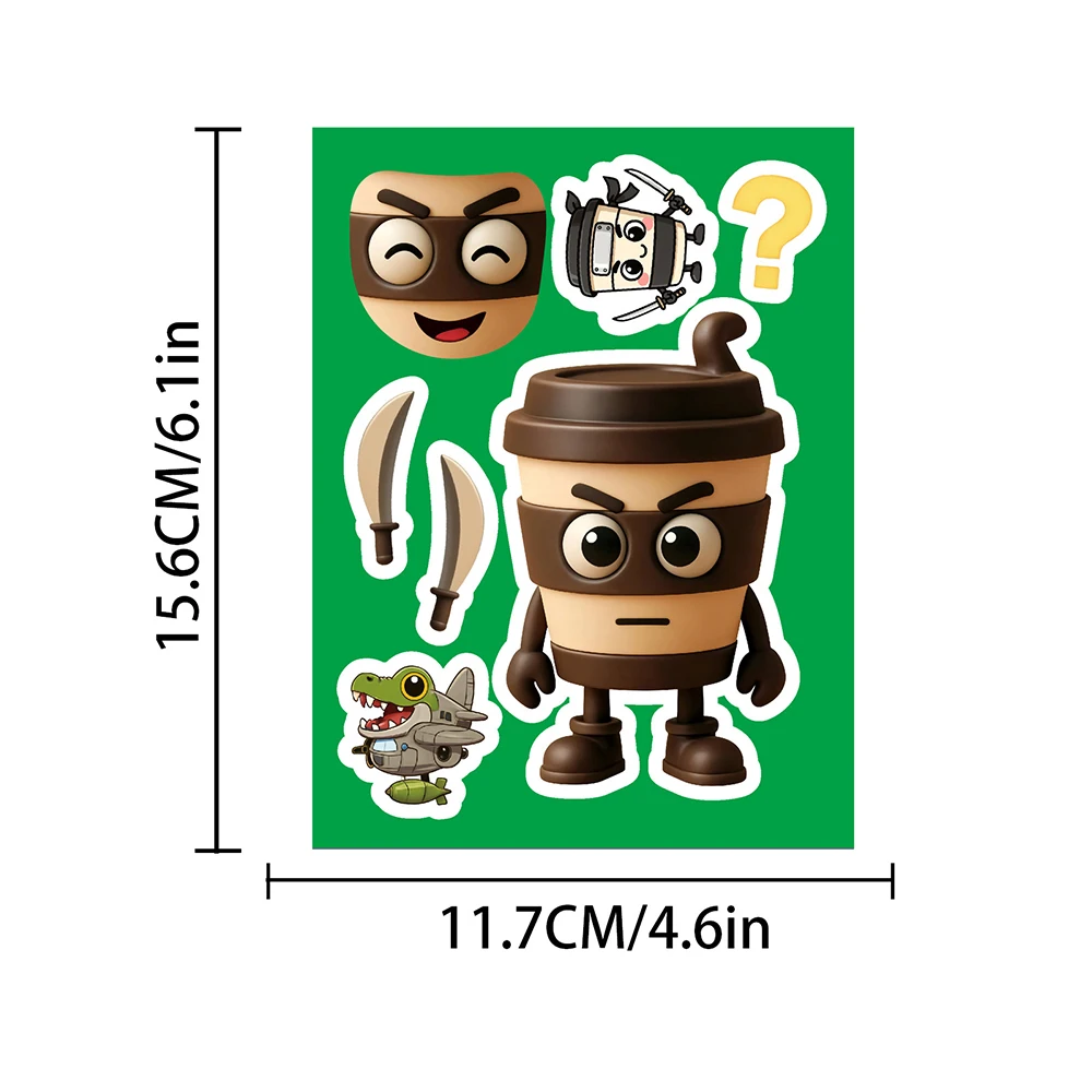 

8/16 листов, наклейки-пазлы с изображением лица, Tung Tung Sahur, животные, итальянский мозг, забавная сборка головоломки, наклейки «сделай сам», украшения, игрушки