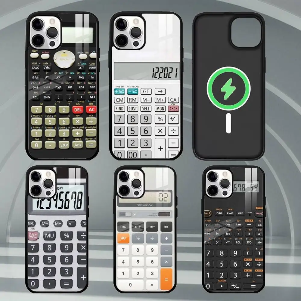 

F-Funny Stylish Calculator Pattern Phone Case For iPhone17,16,15,14,13,12,11 Plus,Pro Max Magnetic For Magsafe Wireless Charging