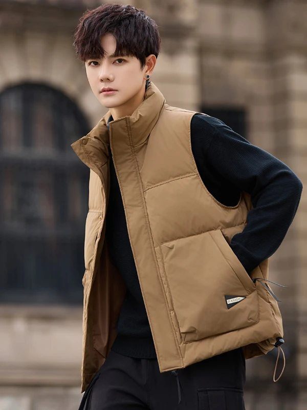 

Мужской утепленный пуховый жилет свободного кроя с воротником-стойкой, зимний, модный, молодежный, повседневный, из полиэфирного волокна, белый, с наполнителем из пуха