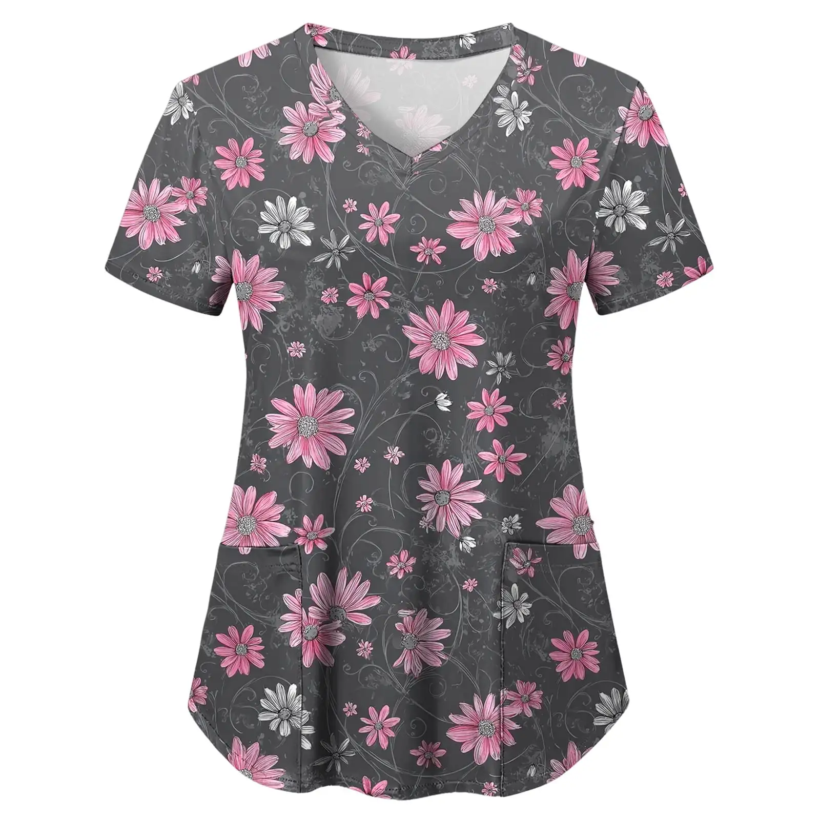 Uniform Nurse Clinic Nursing butterfly Flower Workwear Hospital T-shirt Tee Short Sleeve Blouse Carer Working Women Medical