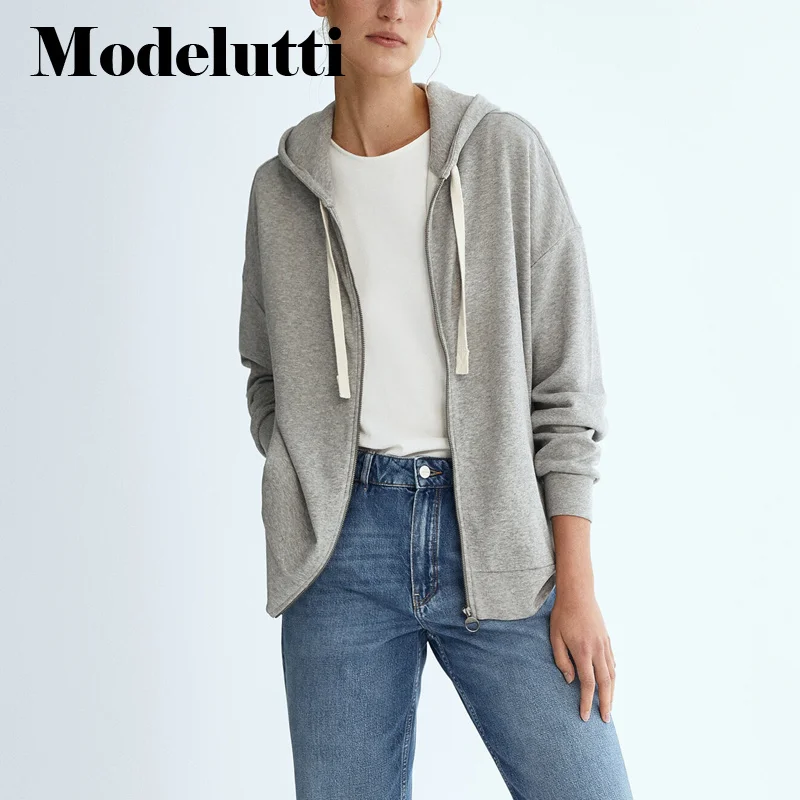 College Women's New Style Sweatshirt Jacket Casual Autumn And Winter Long Sleeve Zipper Hoodie Cotton Solid Color Coat