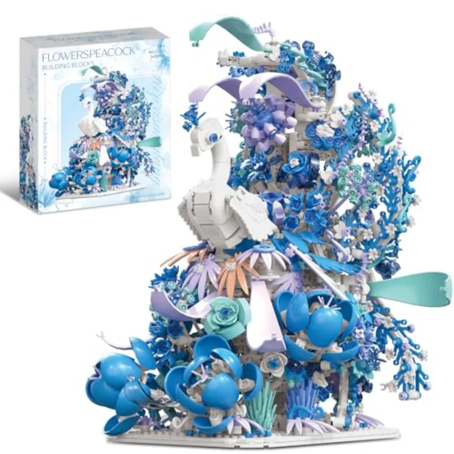 

Набор для сборки «Синие цветы и павлин» для взрослых — креативный конструктор в виде птицы-павлина, декор для дома и офиса, совместимый с другими конструкторами.
