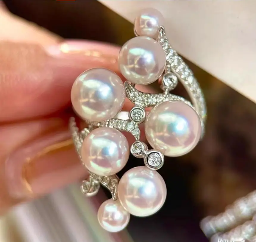 

Elegant 5-8mm South Sea Round white Pearl Ring 925s