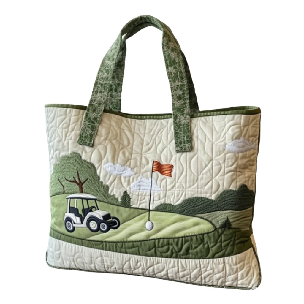 

Fashion Golf Course Quilted Tote Bag Green Nature Handbag Multi-Purpose Casual Shoulder Bag for Daily Use