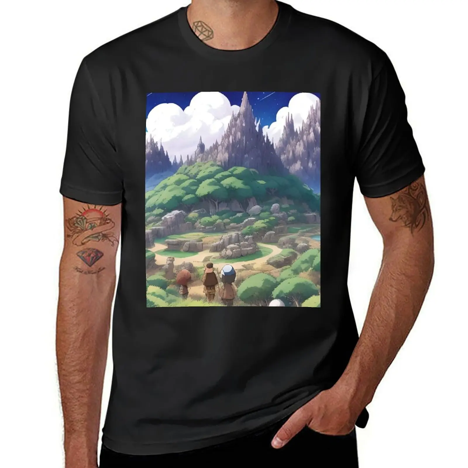 Enchanted Village Nestled Amidst Majestic Nature’s Embrace T-Shirt Blouse Aesthetic clothing mens graphic t-shirts anime