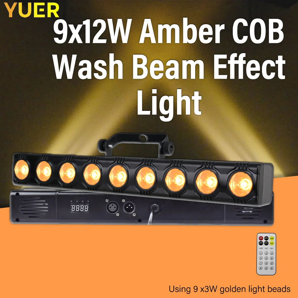 beam wash effect bar luz led ambar cob ouro controle remoto palco estroboscopio corrida de cavalos festa dj disco bar dmx 9x12w 01