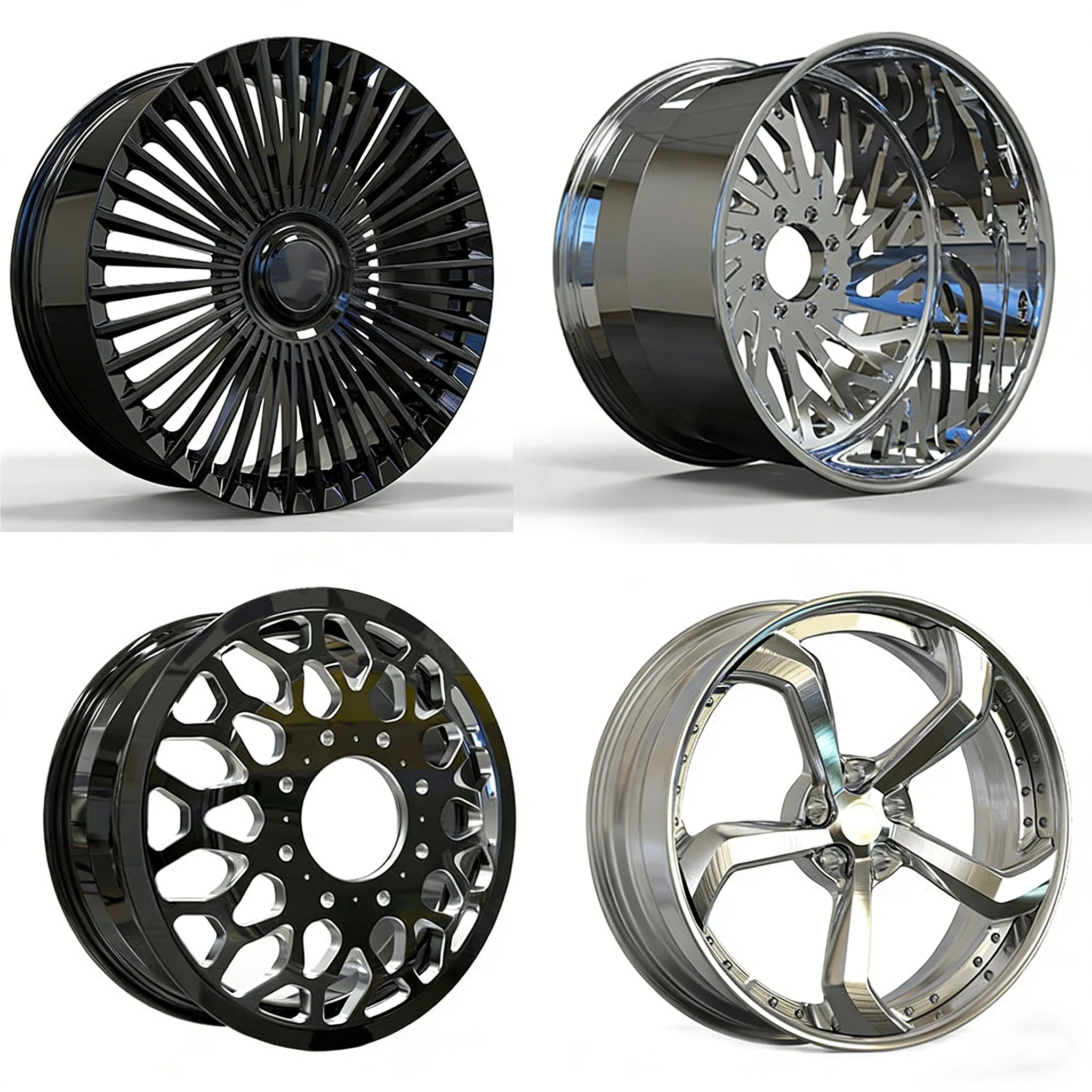 2/3 Piece Forged Alloy Concave Wheels, Dual Chrome & Brushed Craft, 22/24/26 Inch, Custom Size & Design Accepted