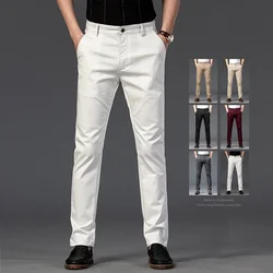 New Men's Business Straight Striped Casual Pants High Quality British Fashion Soft Elastic Trousers Black White Khaki Gray