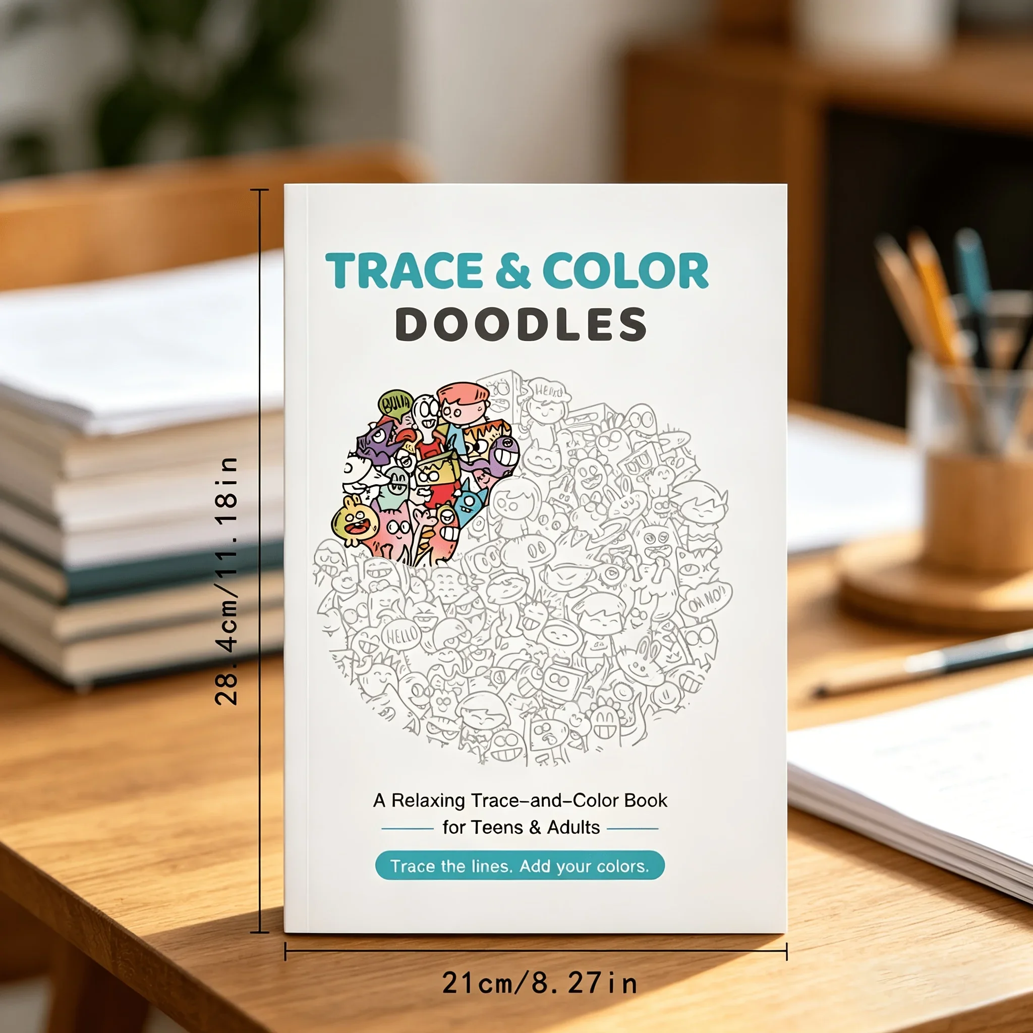 Trace & Color Doodles Coloring Book 28 Pages, Relaxing Doodle Line Tracing Stress Relief Art Pages for Teens Adults