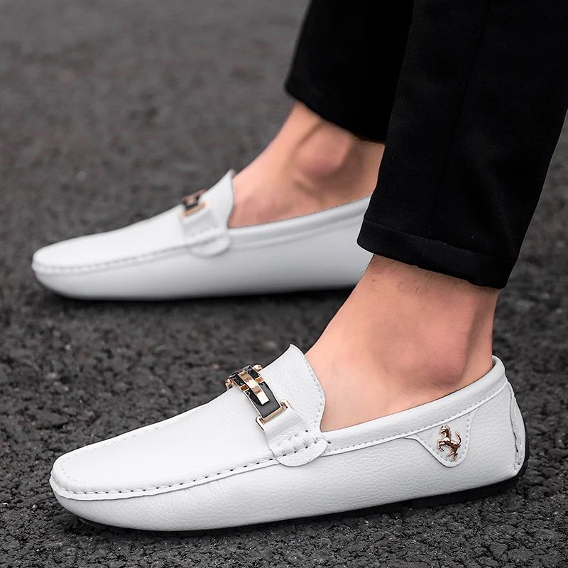 White Loafers Men\'s Genuine Leather Slip-on Classic Leather Shoes Soft Sole Comfortable Moccasin Casual Shoes Designer Men Shoes