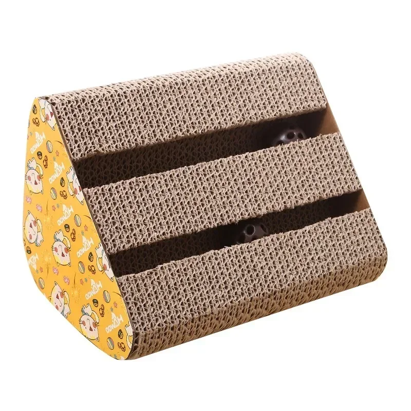 Pet Double Slot Triangle Cat Scratching Board Corrugated Board Pad Grinding Nails with Bells Cat Toys Home Protective Furniture