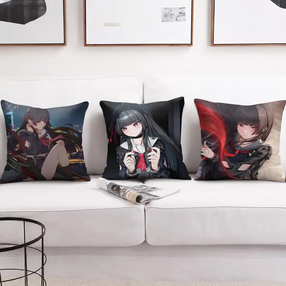 Kuchiba Chisa Wuthering Waves Cushion Cover Short Plush Soft Double-Sided Printing Pillow Case Cozy Sofa Bedroom Home Decor Gift
