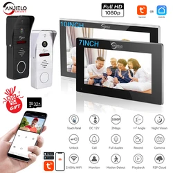 Tuya-Intercomunicador de vídeo doméstico inteligente, Wi-Fi, sistema de campainha, monitor de toque completo, câmera com fio, 1080p, 160 °, 7 