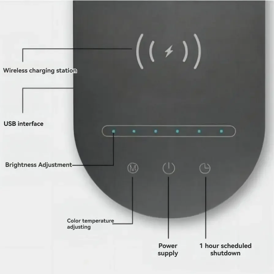 AKIMID-Lámpara LED de escritorio con cargador USB/inalámbrico, luz nocturna de lectura con temporizador táctil regulable, plegable, protección ocular inteligente