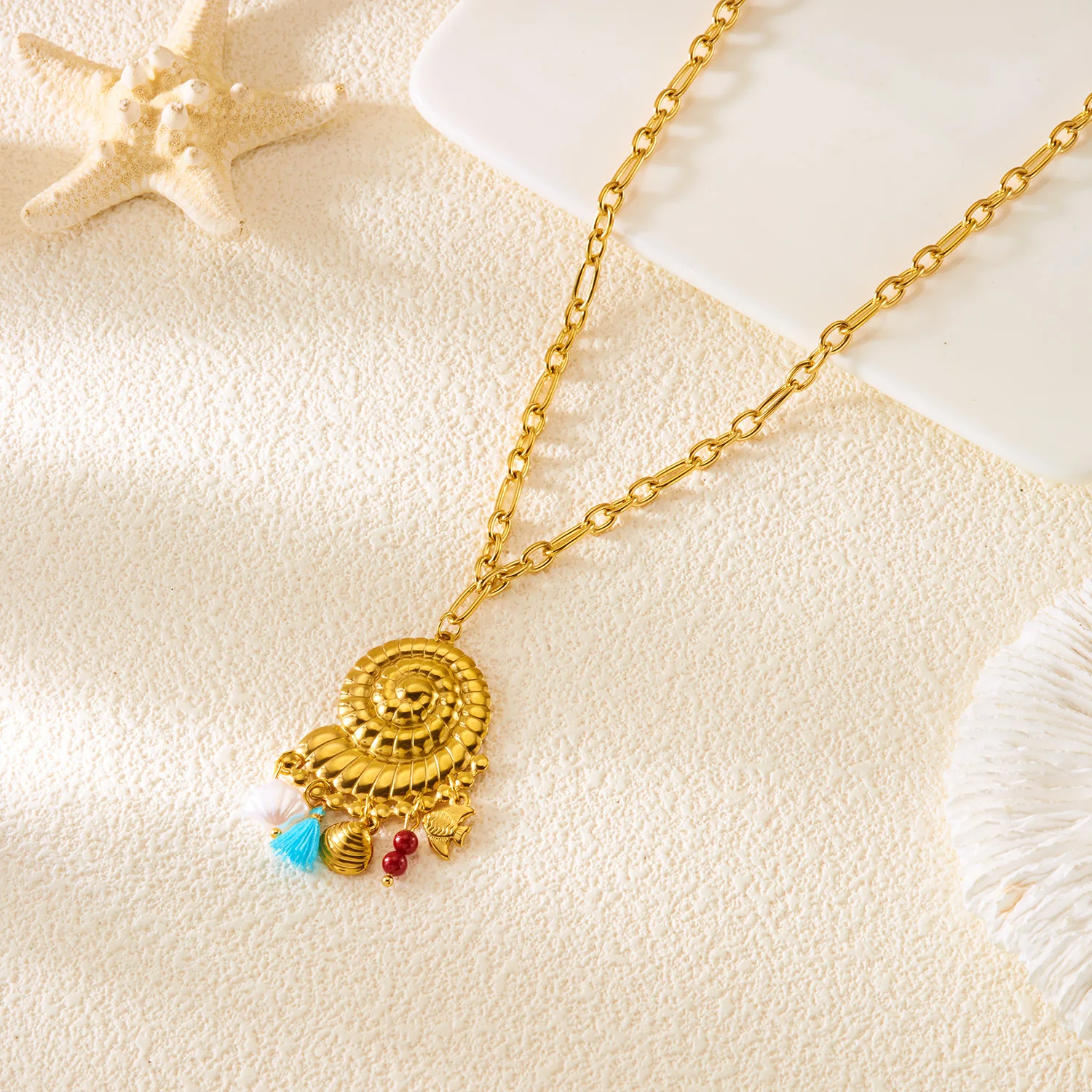 Mode Edelstahl Metall Conch Halsketten für Frauen Nette Shell Quaste Keramik Fisch Halsketten Party Täglichen Schmuck Geschenke – Detail 7
