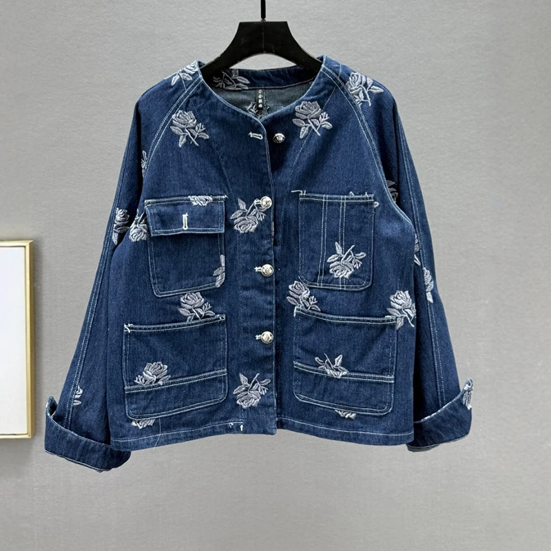 

Embroidered Denim Jacket Women's 2025 Spring and Autumn New Fashion Loose Slim-fit Retro Old Short Long-sleeved Coat Tops